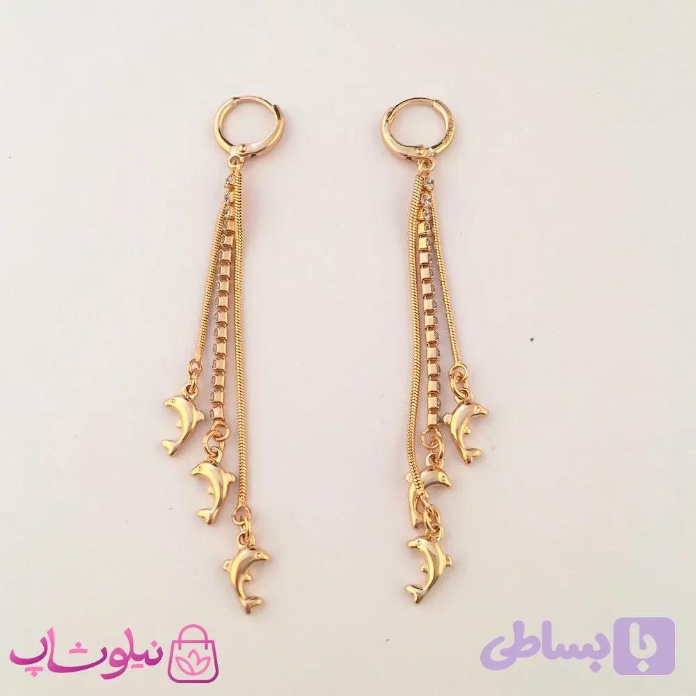 گوشواره زنانه آویز بلند ژوپینگ طرح دلفین کد 339 — تصویر 1