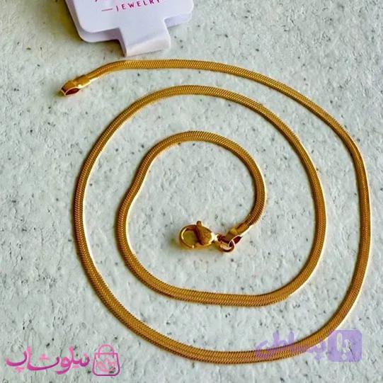 زنجیر زنانه ژوپینگ طلایی مدل هرینگبون تخت طول 45 سانت