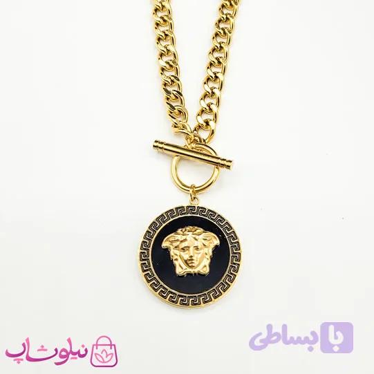 گردنبند زنانه ورساچه مشکی مدل شیر برجسته کد 330 — تصویر 1