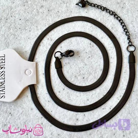 زنجیر زنانه مدل هرینگبون مشکی استیل عرض 4 میل کد 992 — تصویر 1