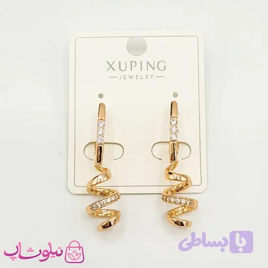 گوشواره زنانه ژوپینگ مدل مارپیچ طلایی کد 1791 — تصویر 1