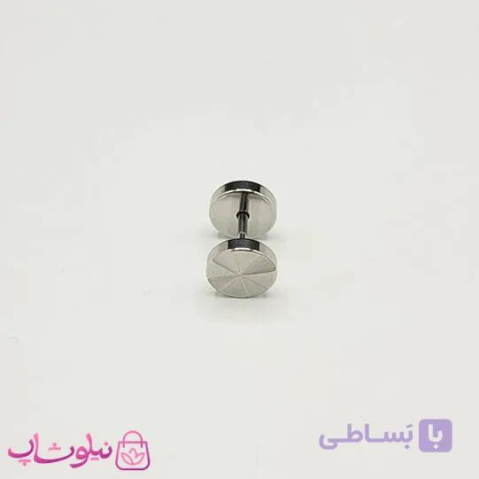پیرسینگ گوش مردانه مدل دمبل استیل نقره ای رنگ کد 56