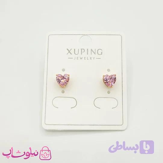 گوشواره میخی ژوپینگ قلبی صورتی کوچک کد 599 — تصویر 1
