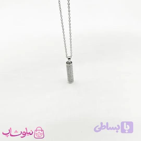 گردنبند زنانه استیل طرح استوانه نگیندار کد 116