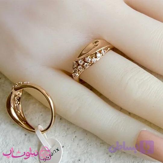 انگشتر زنانه ژوپینگ مدل طلایی نگین سفید کد 3291