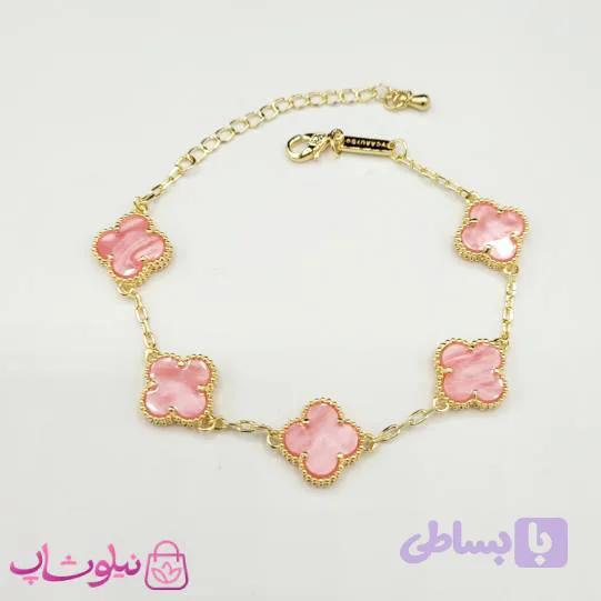 دستبند زنانه ونکلیف صورتی آبکاری طلا کیفیت مستر کد 370