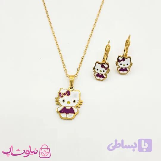 نیم ست بچگانه مدل هلوکیتی بنفش کد 1791 — تصویر 1