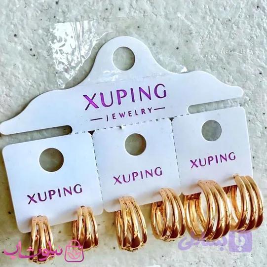 پک گوشواره ژوپینگ مدل حلقه ای چندلاین طلایی (سه جفت) کد 6991