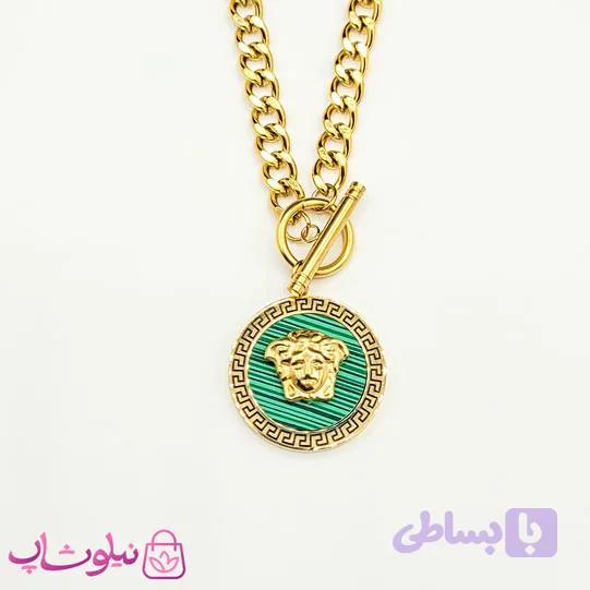 گردنبند زنانه ورساچه سبز مدل شیر برجسته کد 330