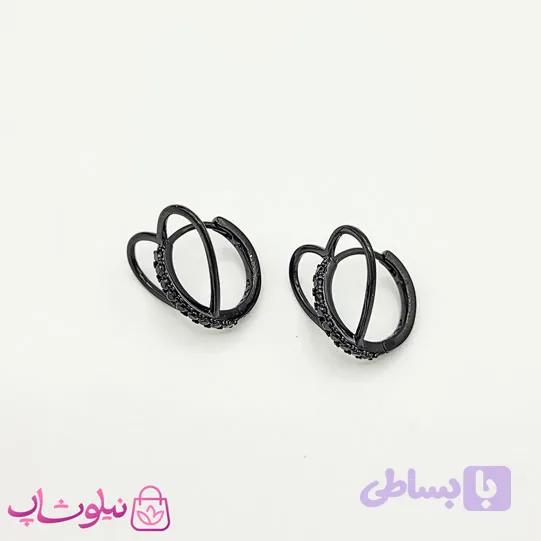 گوشواره حلقه ای ژوپینگ مشکی مدل قلب کد 1051 — تصویر 1
