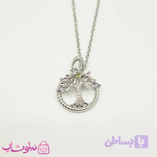 گردنبند دخترانه مدل درخت زندگی نقره ای کد 1088
