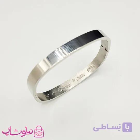 دستبند استیل مردانه طرح کارتیه نقره ای — تصویر 1