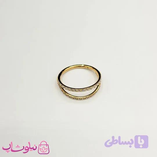 پیرسینگ گوش یا بینی استیل طلایی رنگ دولاین نگیندار کد 749
