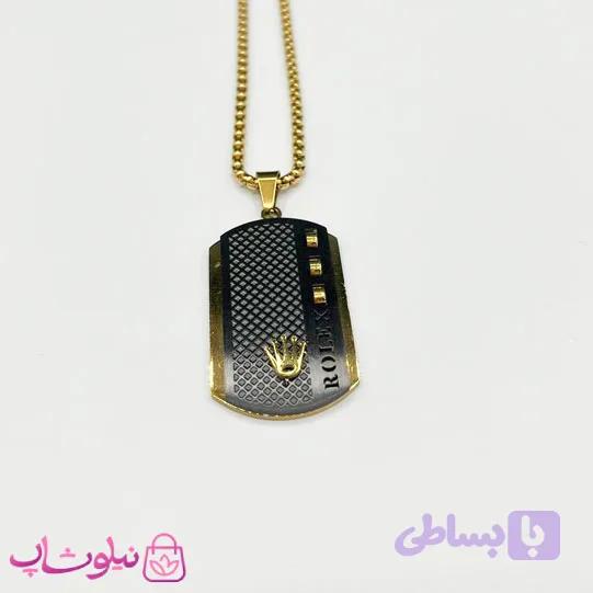گردنبند مردانه طرح رولکس استیل طلایی مشکی کد 150