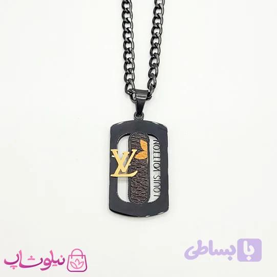 گردنبند پسرانه لویی ویتون LV مشکی طلایی استیل کد 1398