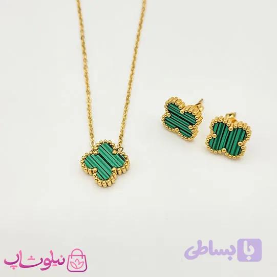 ست گردنبند و گوشواره دخترانه ونکلیف سبز کد 1691 — تصویر 1