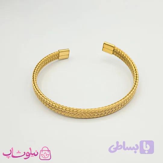 بنگل حصیری مردانه استیل طلایی رنگ کد 2491 — تصویر 1