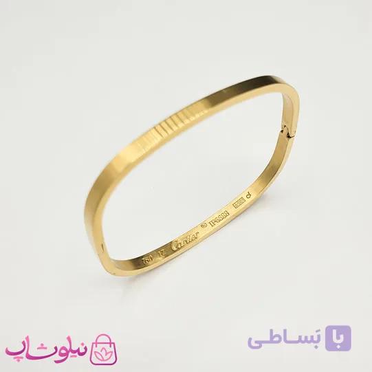 دستبند مردانه مدل کارتیه مربعی استیل طلایی رنگ کد 450 — تصویر 1