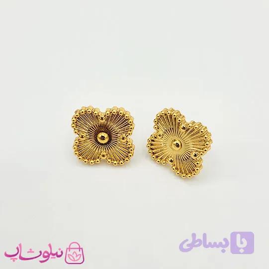 گوشواره میخی زنانه ونکلیف طلایی استیل کد 89 — تصویر 1