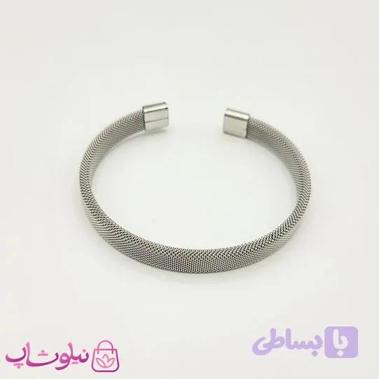 دستبند حصیری مردانه زنانه استیل نقره ای کد 2991 — تصویر 1
