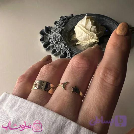 انگشتر دخترانه مکمل ماه و ستاره طلایی