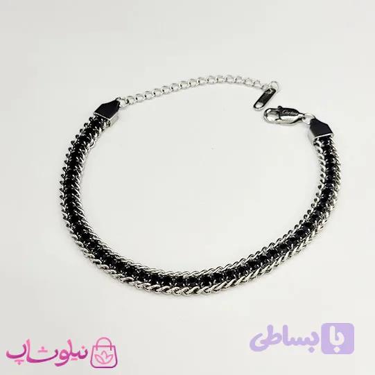 دستبند زنانه ترکیب کارتیه و تنیسی نگین مشکی کد ۵۸۰ — تصویر 1