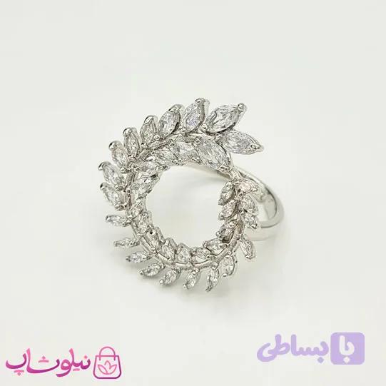 انگشتر زنانه YSX مجلسی نگیندار نقره ای طرح گندم کد 199 — تصویر 1