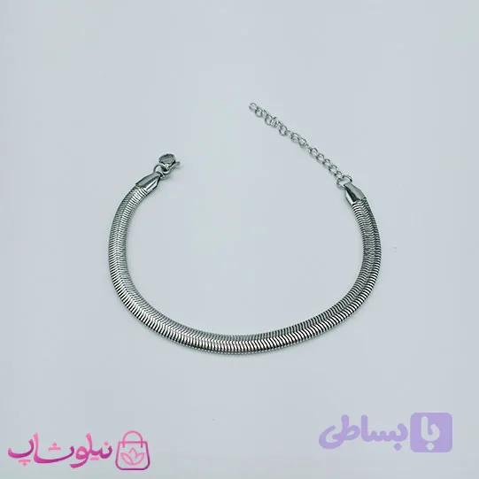 دستبند هرینگبون نقره ای رنگ مدل نرم عرض 8 میل کد 941 — تصویر 1