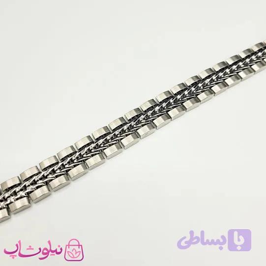 دستبند مردانه رولکس طراحی مدرن فول نقره ای کد 390 — تصویر 1