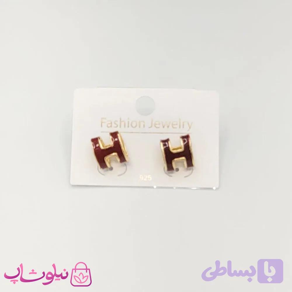گوشواره زنانه هرمس استیل رنگ زرشکی کد 50