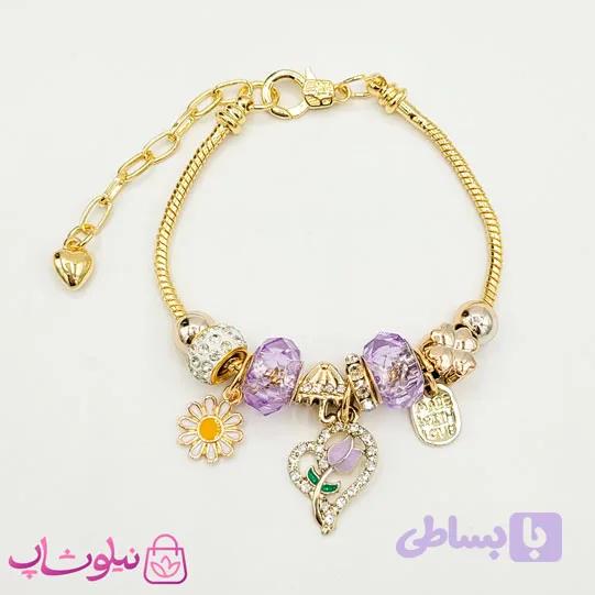 دستبند دخترانه پاندورا نرم استیل مدل بنفش کد 1388