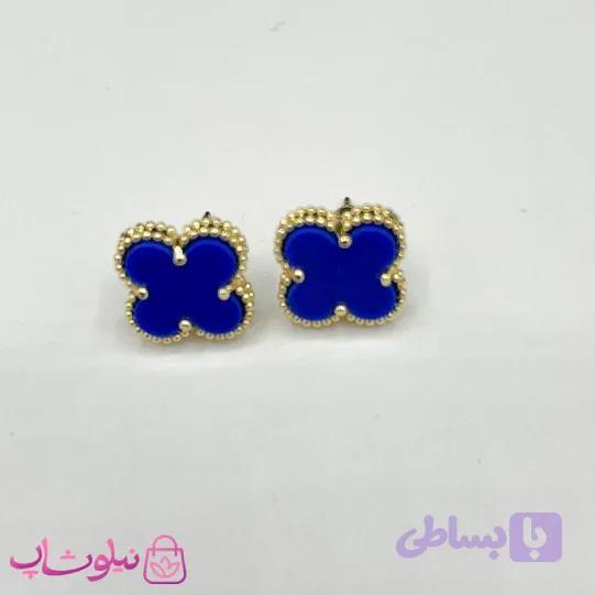 گوشواره میخی دخترانه آبی طرح ونکلیف آبکاری طلا کیفیت مستر کد 240