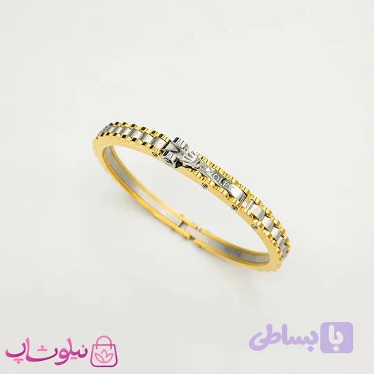 دستبند بنگل مردانه مدل رولکس طلایی نقره ای کد 370 — تصویر 1