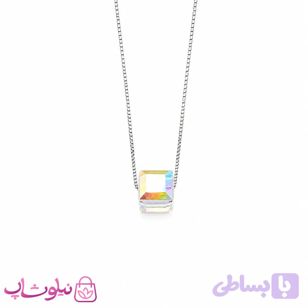 گردنبند نقره سواروسکی زنانه مدل مکعب با سنگ اوپال وزن 2/350 گرم کد 1700 — تصویر 1