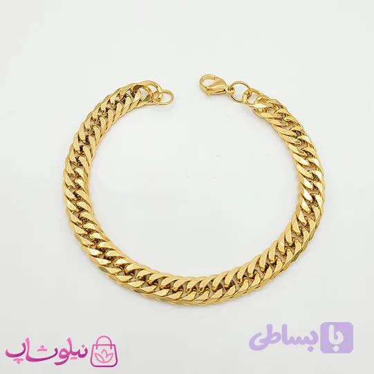 دستبند مردانه استیل طرح کارتیه طلایی کد 300 — تصویر 1