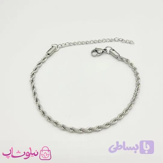 دستبند زنانه طنابی مدل استیل نقره ای 3 میل کد 1391 — تصویر 1