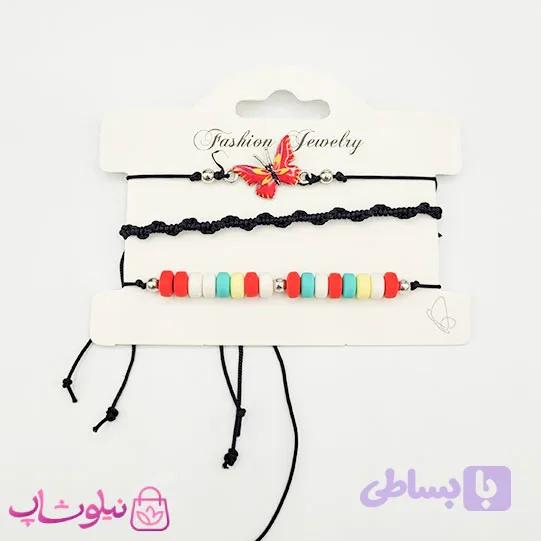 دستبند یا پابند دخترانه رنگی طرح پروانه پک سه عددی — تصویر 1