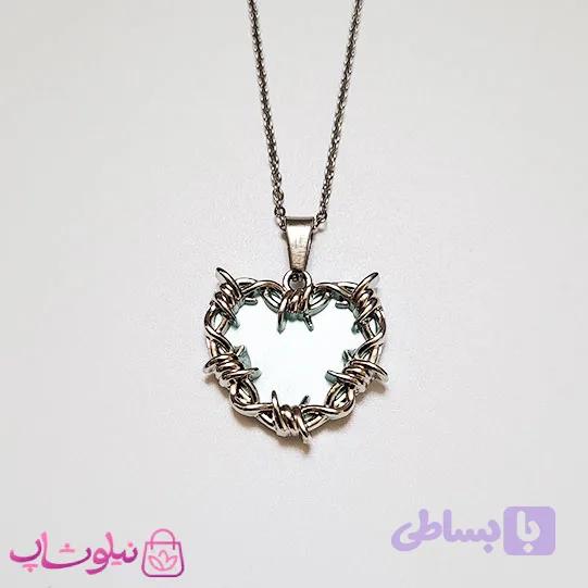 گردنبند زنانه مدل قلب آبی روشن دورو کد 55 — تصویر 1