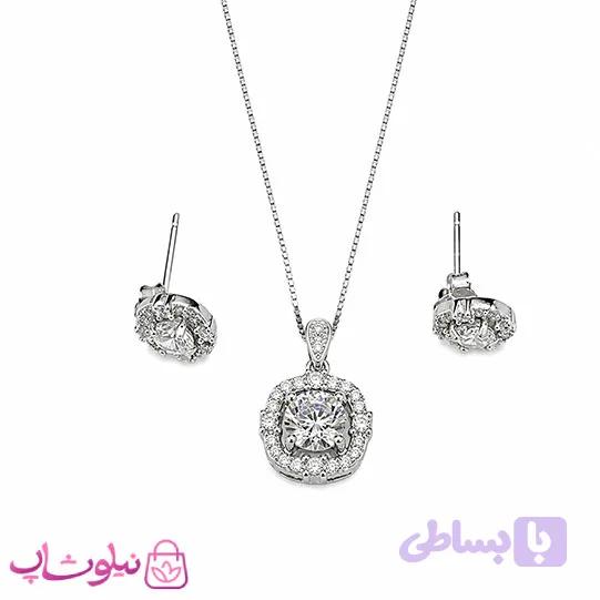 نیم ست زنانه نقره ظریف وارداتی عیار 925 مدل نگین سفید جواهری دایره وزن 3/550 گرم — تصویر 1