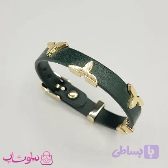 دستبند زنانه لویی ویتون مدل چرم استیل سبز کد 500 — تصویر 1
