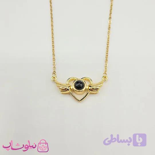 گردنبند تلسکوپی دوستت دارم به صد زبان طرح بال و قلب طلایی کد 1088 — تصویر 1