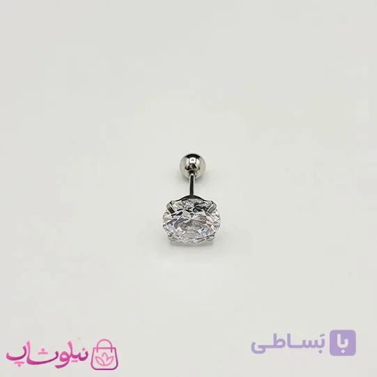 پیرسینگ گوش مدل نگین دایره سفید 8 میل کد 56