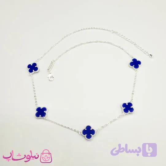 گردنبند زنانه ونکلیف آبی کاربنی آبکاری نقره کیفیت مستر کد 430