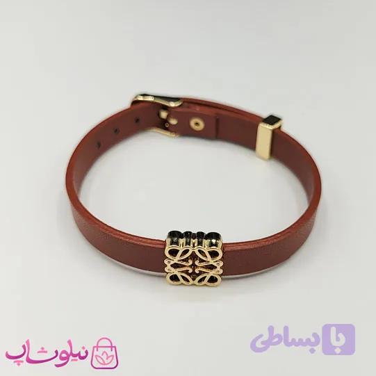 دستبند زنانه لووه Loewe چرم استیل رنگ قهوه ای کد 650 — تصویر 1