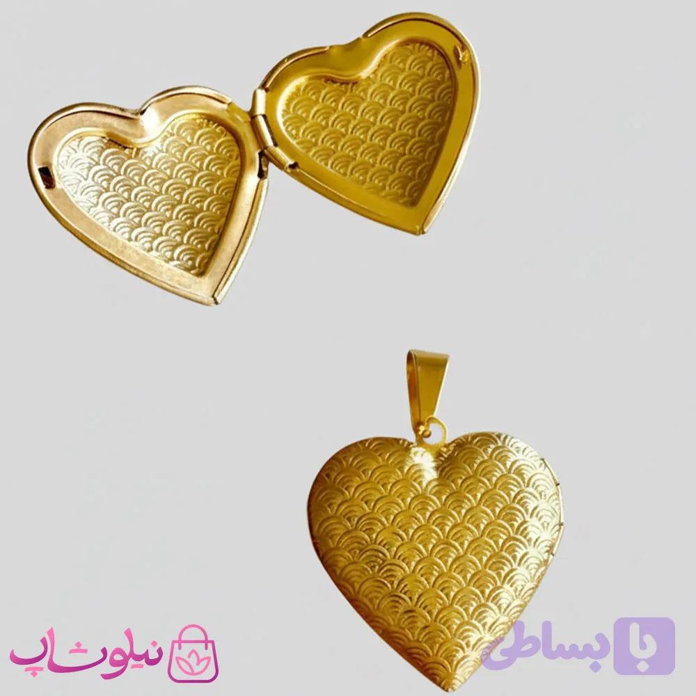 گردنبند لاکت عکس مدل قلب طلایی با طرح پولک ماهی کد 280 — تصویر 1