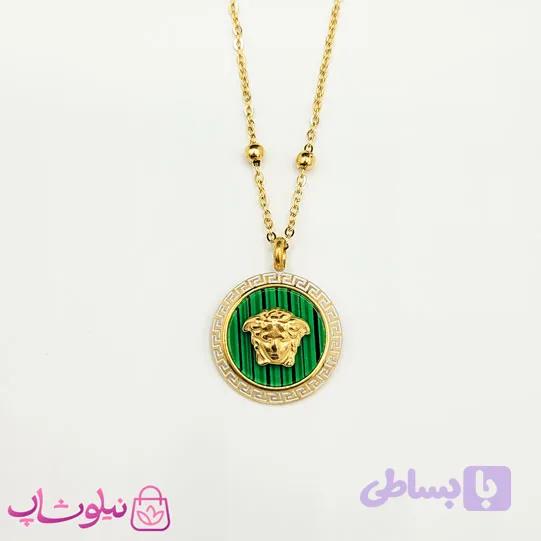 گردنبند زنانه ورساچه سبز با زنجیر توپی کد 2291 — تصویر 1