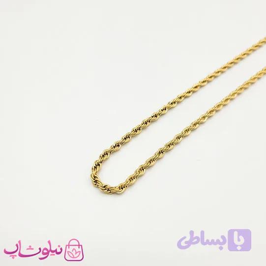 زنجیر طنابی زنانه گلد استیل نازک 45 سانت کد 1791 — تصویر 1
