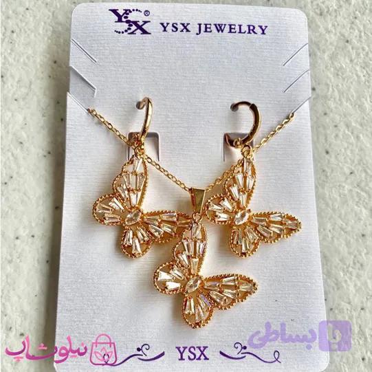 ست گردنبند و گوشواره دخترانه YSX پروانه طلایی کد 7991