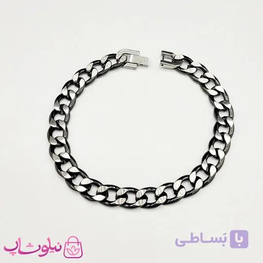 دستبند مردانه کارتیه ترکیبی نقره ای مشکی کد 650 — تصویر 1
