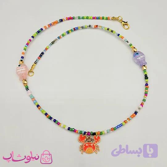 گردنبند زنانه دستساز پینترستی برند N&SH با منجوق های رنگی مدل خرچنگ و ماهی کد 120